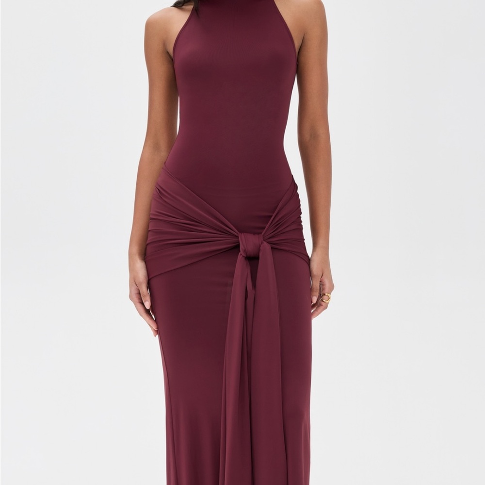 Bardot halter Burgundy maxi Dress